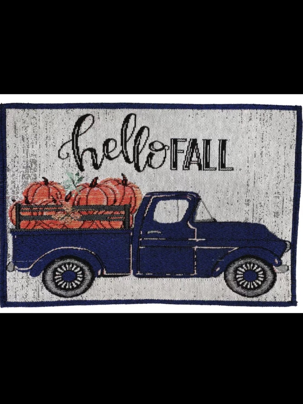 Hello Fall Blue Truck Tapestry Placemat with Pumpkins